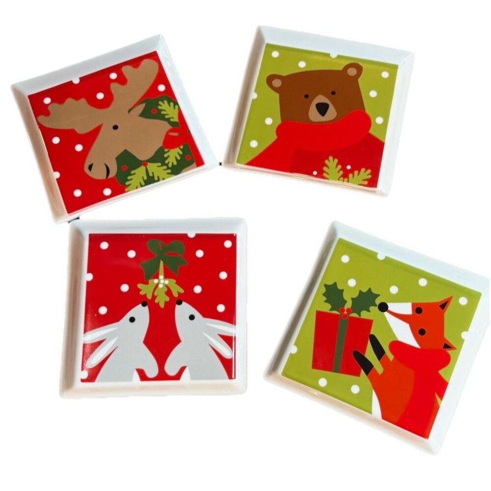 Crate & Barrel Joan Anderson 6x6 Square Set of 4 Holiday Appetizer Plates